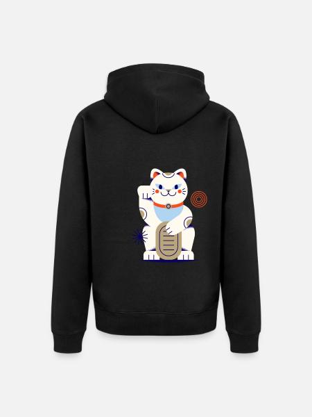 Maneki Neko, Gatto, Gatto fortunato, Neko, Giapponese - Felpa con cappuccio ecologica premium unisex - nero