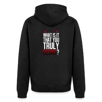 Truly Desire Question Tee - Unisex Premium Organic Zip Hoodie - black - Back - Nico (187cm)