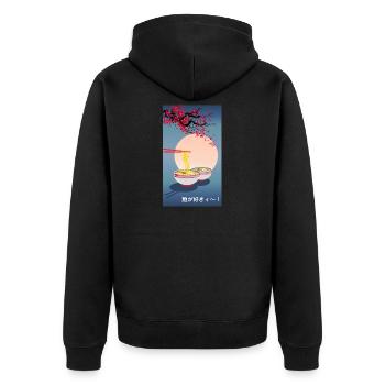 Orientalisch Japanische Kunst | Nudel-| Ramen - Unisex Premium Bio Zip Hoodie - Schwarz - Hinten - Nico (187cm)