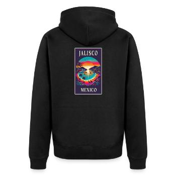 Jalisco Mexiko Palmen Design - Unisex Premium Bio Zip Hoodie - Schwarz - Hinten - Nico (187cm)
