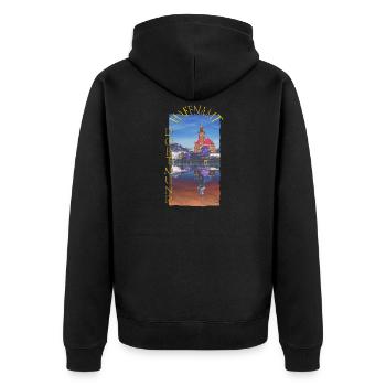 Historisches Dortmunder Hafenamt - Unisex Premium Bio Zip Hoodie - Schwarz - Hinten - Nico (187cm)