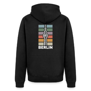 Berliner Fernsehturm - retro Stadt Symbol - Unisex Premium Bio Zip Hoodie - Schwarz - Hinten - Nico (187cm)