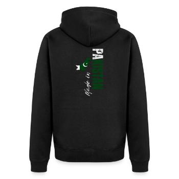 Fabriqué au Pakistan, design vertical - Veste à capuche bio Premium Unisexe - noir - Dos - Nico (187cm)