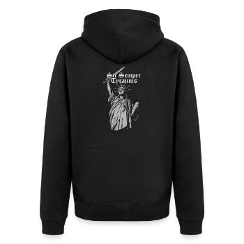 Sic Semper Tyrannis, Freiheitsstatue mit Schwert - Unisex Premium Bio Zip Hoodie - Schwarz - Hinten - Nico (187cm)