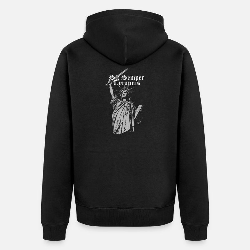 Sic Semper Tyrannis, Freiheitsstatue mit Schwert - Unisex Premium Bio Zip Hoodie - Schwarz
