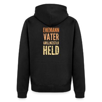Ehemann Grillmeister Held - Unisex Premium Bio Zip Hoodie - Schwarz - Hinten - Nico (187cm)