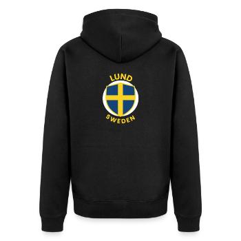Lund Shield Schweden - Unisex Premium Bio Zip Hoodie - Schwarz - Hinten - Nico (187cm)