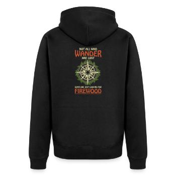 Wanderer Compass Forest Tee Outdoor-Wandern - Unisex Premium Bio Zip Hoodie - Schwarz - Hinten - Nico (187cm)