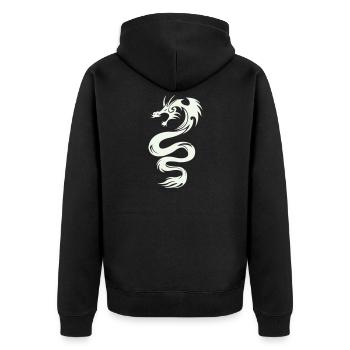 Weißer Drachen Silhouette - Unisex Premium Bio Zip Hoodie - Schwarz - Hinten - Nico (187cm)