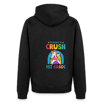 Ich bin bereit, Regenbogenmädchen Jungen der 1. Klasse zu zerquetschen - Unisex Premium Bio Zip Hoodie - Schwarz - Hinten - Nico (187cm)