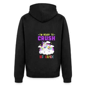 Ich bin bereit, Regenbogenmädchen Jungen der 1. Klasse zu zerquetschen - Unisex Premium Bio Zip Hoodie - Schwarz - Hinten - Nico (187cm)