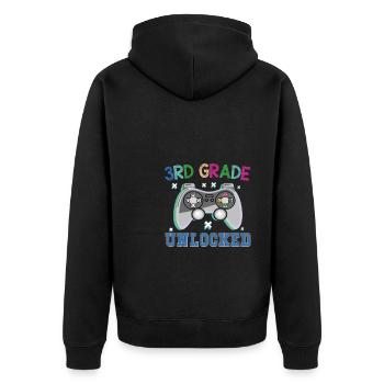 Zurück zur Schule Videospieler 3. Klasse - Unisex Premium Bio Zip Hoodie - Schwarz - Hinten - Nico (187cm)