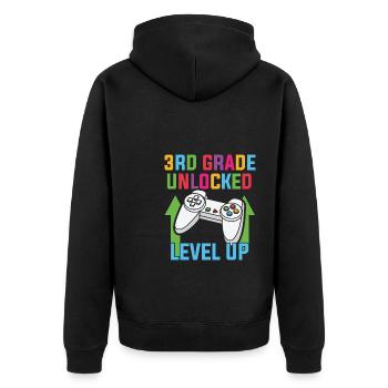 Zurück zur Schule Videospieler 3. Klasse - Unisex Premium Bio Zip Hoodie - Schwarz - Hinten - Nico (187cm)