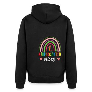 Groovy Hello Kindergarten Vibes Retro Lehrer - Unisex Premium Bio Zip Hoodie - Schwarz - Hinten - Nico (187cm)