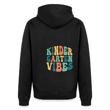Groovy Hello Kindergarten Vibes Retro Lehrer - Unisex Premium Bio Zip Hoodie - Schwarz - Hinten - Nico (187cm)