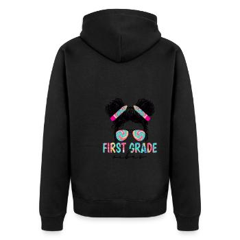 Back To School First Grade Vibes Student Teacher - Unisex Premium Organic Zip Hoodie - black - Back - Nico (187cm)
