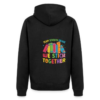 Team Siebte Klasse halten wir zusammen Erster Tag von - Unisex Premium Bio Zip Hoodie - Schwarz - Hinten - Nico (187cm)
