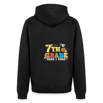 7th Grade Here I Come Retro Groovy Women Happy - Unisex Premium Organic Zip Hoodie - black - Back - Nico (187cm)