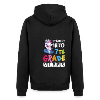 Straigt Into7th Grade Vibes Retro Groovy Frauen - Unisex Premium Bio Zip Hoodie - Schwarz - Hinten - Nico (187cm)