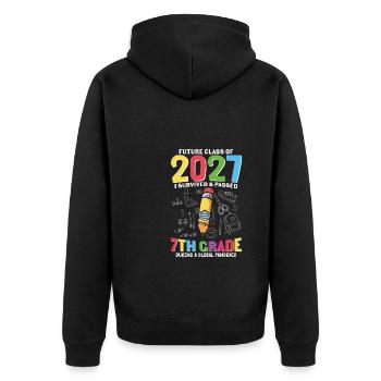 Zukünftige Klasse von 2027 Ich überlebte und bestand die 7. Klasse - Unisex Premium Bio Zip Hoodie - Schwarz - Hinten - Nico (187cm)