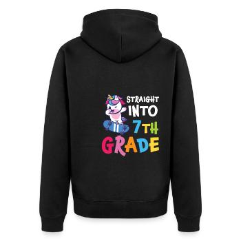 Straigt Into7th Grade Retro Groovy Frauen glücklich - Unisex Premium Bio Zip Hoodie - Schwarz - Hinten - Nico (187cm)