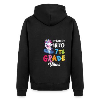 Straigt Into7th Grade Vibes Retro Groovy Frauen - Unisex Premium Bio Zip Hoodie - Schwarz - Hinten - Nico (187cm)