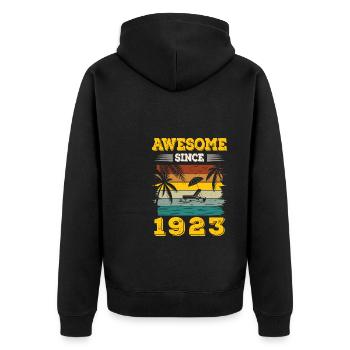 Awesome Since 1923 Vintage Birthday gift - Unisex Premium Organic Zip Hoodie - black - Back - Nico (187cm)