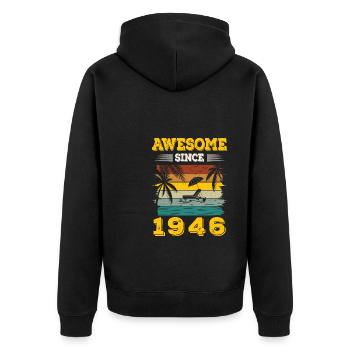 Awesome seit 1946 Vintage Geburtstagsgeschenk - Unisex Premium Bio Zip Hoodie - Schwarz - Hinten - Nico (187cm)