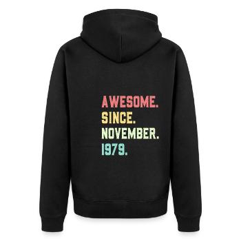 Großartig seit November 1979 - Unisex Premium Bio Zip Hoodie - Schwarz - Hinten - Nico (187cm)