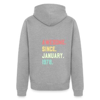 Großartig seit Januar 1978 - Unisex Premium Bio Zip Hoodie - Grau meliert - Hinten - Nico (187cm)