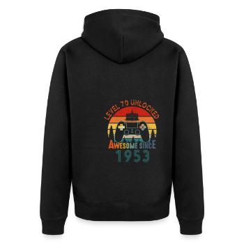 Level 70 Freigeschaltet Awesome seit 1953 Funny Gamer - Unisex Premium Bio Zip Hoodie - Schwarz - Hinten - Nico (187cm)