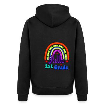 Hallo 1. Klasse Zurück zur Schule Erster Tag - Unisex Premium Bio Zip Hoodie - Schwarz - Hinten - Nico (187cm)