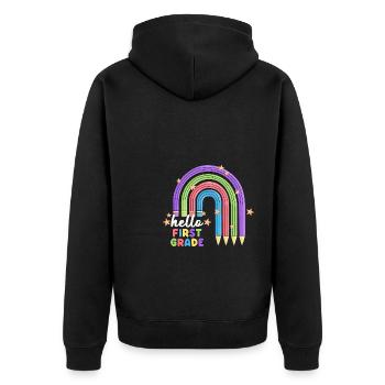 Hello 1st Grade Back To School First Day - Unisex Premium Organic Zip Hoodie - black - Back - Nico (187cm)