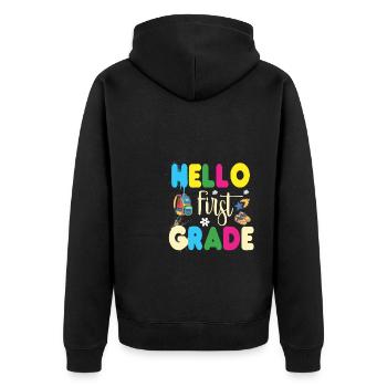 Hallo 1. Klasse Zurück zur Schule Erster Tag - Unisex Premium Bio Zip Hoodie - Schwarz - Hinten - Nico (187cm)