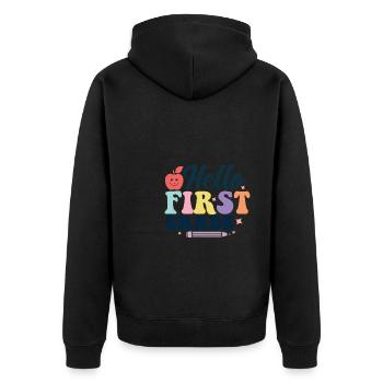 Hallo 1. Klasse Zurück zur Schule Erster Tag - Unisex Premium Bio Zip Hoodie - Schwarz - Hinten - Nico (187cm)