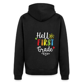 Hallo 1. Klasse Zurück zur Schule Erster Tag - Unisex Premium Bio Zip Hoodie - Schwarz - Hinten - Nico (187cm)