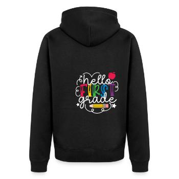 Hallo 1. Klasse Zurück zur Schule Erster Tag - Unisex Premium Bio Zip Hoodie - Schwarz - Hinten - Nico (187cm)