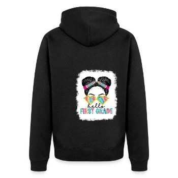 Hallo 1. Klasse Zurück zur Schule Erster Tag - Unisex Premium Bio Zip Hoodie - Schwarz - Hinten - Nico (187cm)