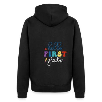 Hallo 1. Klasse Zurück zur Schule Erster Tag - Unisex Premium Bio Zip Hoodie - Schwarz - Hinten - Nico (187cm)