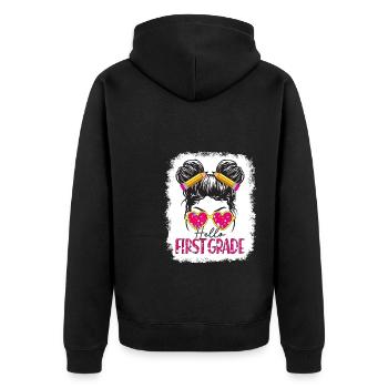 Hallo 1. Klasse Zurück zur Schule Erster Tag - Unisex Premium Bio Zip Hoodie - Schwarz - Hinten - Nico (187cm)