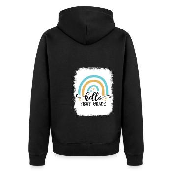 Hallo 1. Klasse Zurück zur Schule Erster Tag - Unisex Premium Bio Zip Hoodie - Schwarz - Hinten - Nico (187cm)