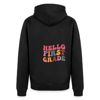 Hallo 1. Klasse Zurück zur Schule Erster Tag - Unisex Premium Bio Zip Hoodie - Schwarz - Hinten - Nico (187cm)
