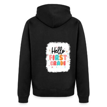 Hallo 1. Klasse Zurück zur Schule Erster Tag - Unisex Premium Bio Zip Hoodie - Schwarz - Hinten - Nico (187cm)