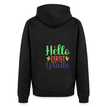 Hallo 1. Klasse Zurück zur Schule Erster Tag - Unisex Premium Bio Zip Hoodie - Schwarz - Hinten - Nico (187cm)