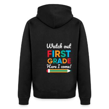 Hallo 1. Klasse Zurück zur Schule Erster Tag - Unisex Premium Bio Zip Hoodie - Schwarz - Hinten - Nico (187cm)