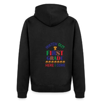Hallo 1. Klasse Zurück zur Schule Erster Tag - Unisex Premium Bio Zip Hoodie - Schwarz - Hinten - Nico (187cm)