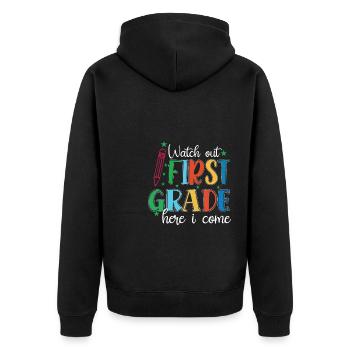 Hello 1st Grade Back To School First Day - Unisex Premium Organic Zip Hoodie - black - Back - Nico (187cm)