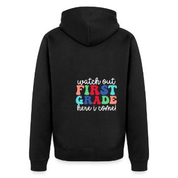 Hallo 1. Klasse Zurück zur Schule Erster Tag - Unisex Premium Bio Zip Hoodie - Schwarz - Hinten - Nico (187cm)
