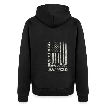 UAW Stark UAW Stolz auf die Gewerkschaft UAW-Arbeiter - Unisex Premium Bio Zip Hoodie - Schwarz - Hinten - Nico (187cm)