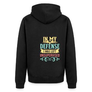 Cool Funny Tee Pour ma défense, j’ai été laissé - Veste à capuche bio Premium Unisexe - noir - Dos - Nico (187cm)